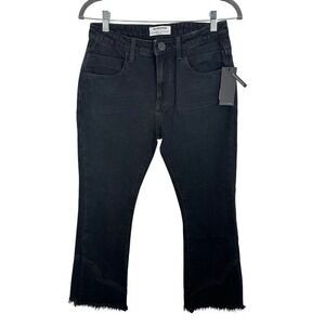 One Teaspoon‎ Kicks Low Waist Black Oak Denim Jeans Frayed Hem Cropped Flare